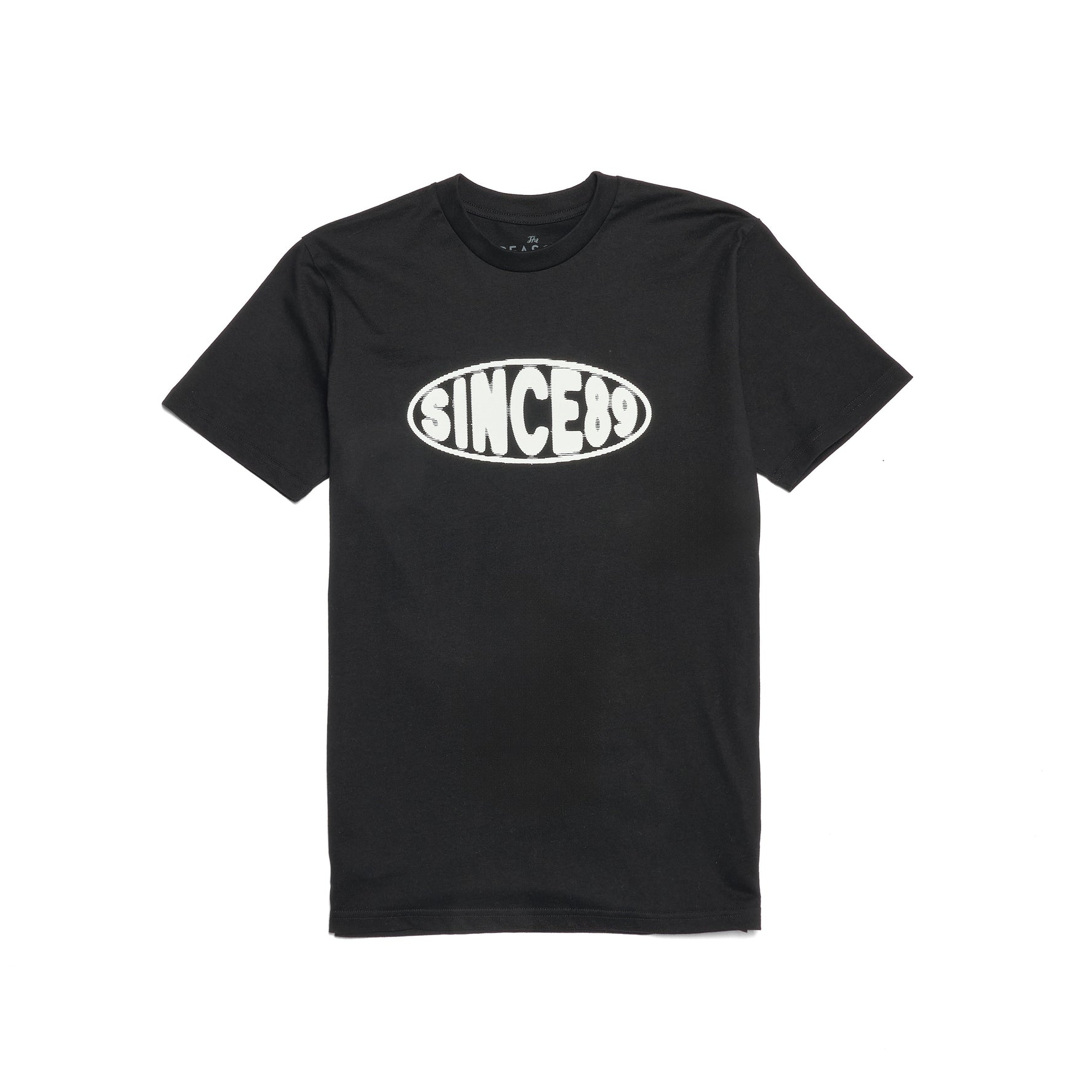 Black t-shirt with 'SINCE89' logo on a white background