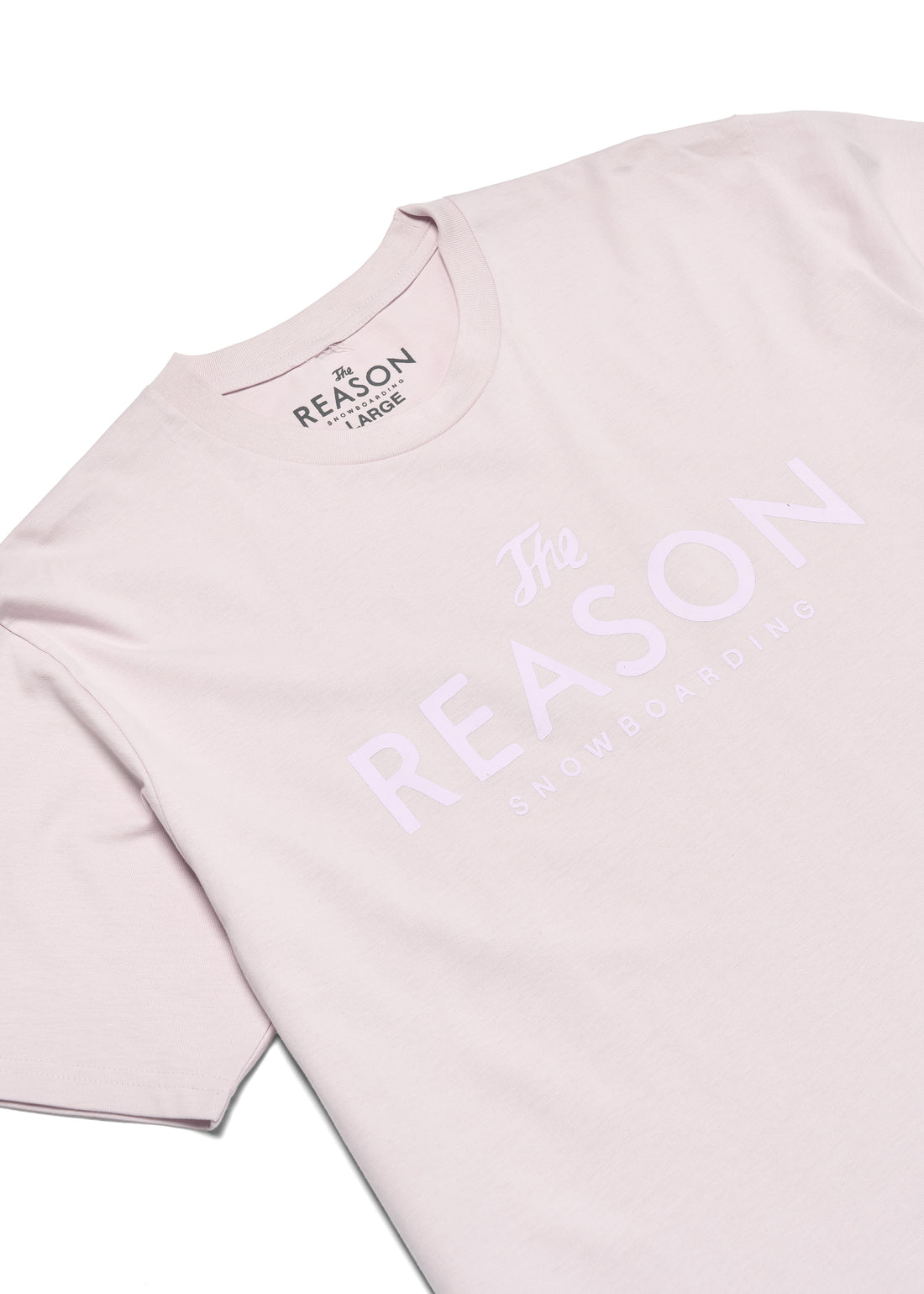 Light pink t-shirt with 'No Reason' text on a white background
