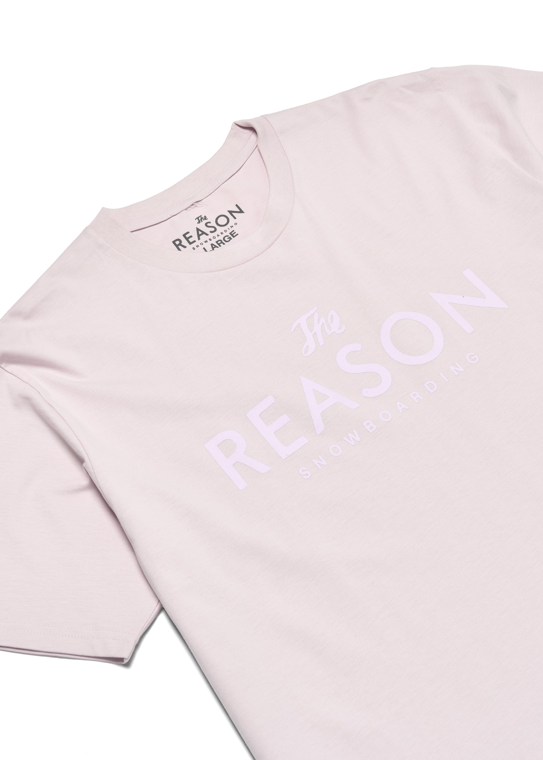 Light pink t-shirt with 'No Reason' text on a white background