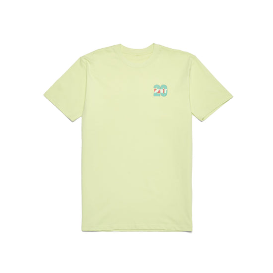 Light green t-shirt with a small logo on the chest against a white background