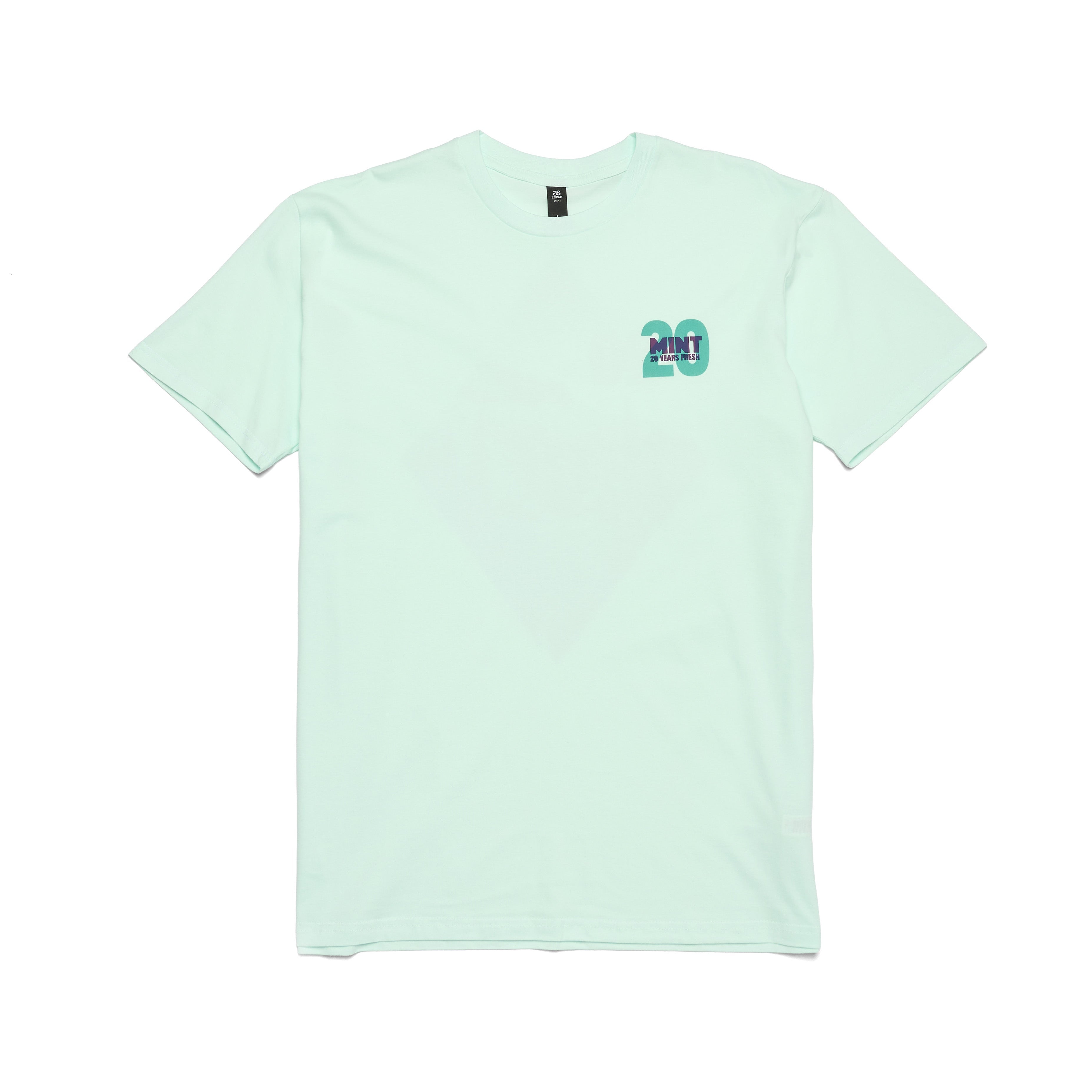 Light green t-shirt with a small logo on the chest against a white background