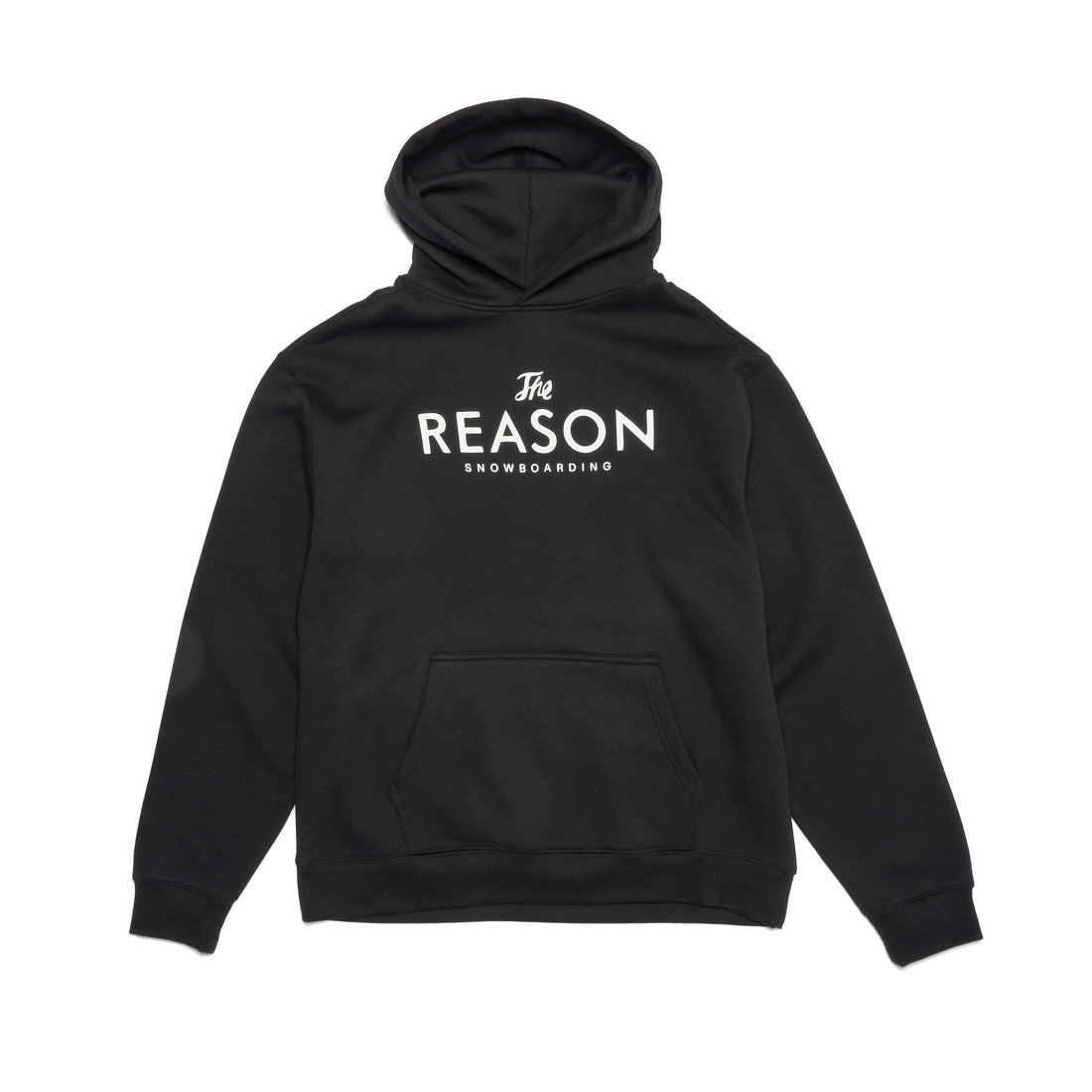 Black hoodie with 'The Reason' logo on a white background
