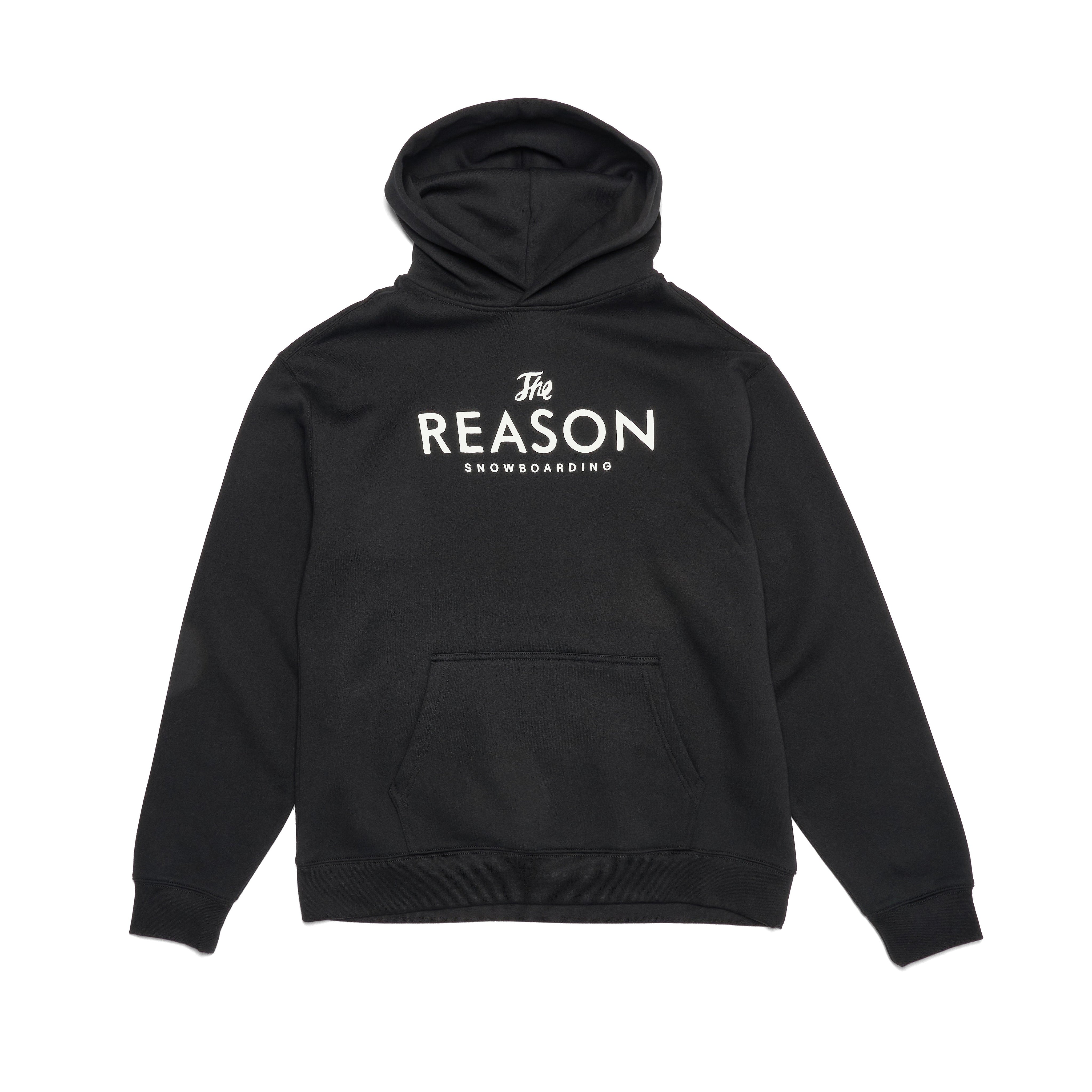 Black hoodie with 'The Reason' logo on a white background