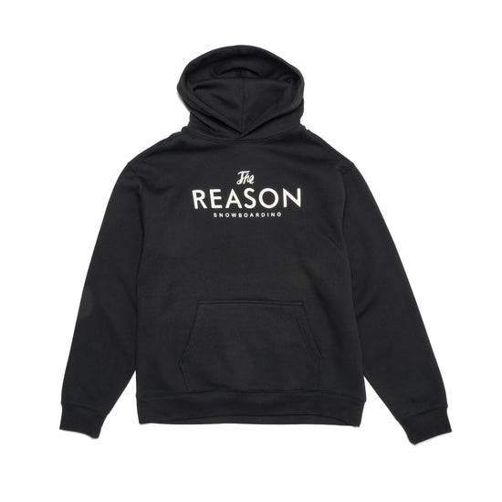 Black hoodie with 'The Reason' logo on a white background