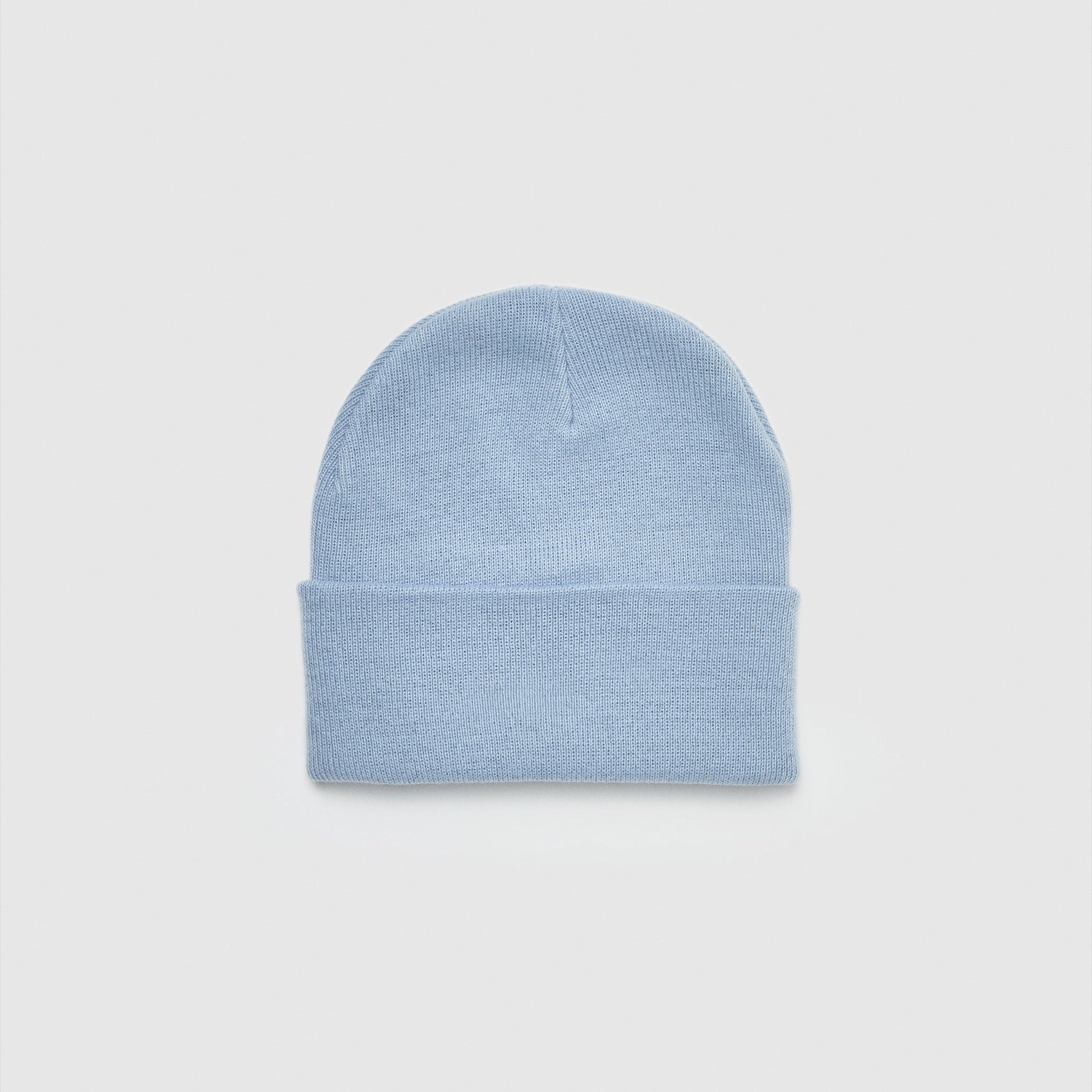 Light blue beanie on a light gray background